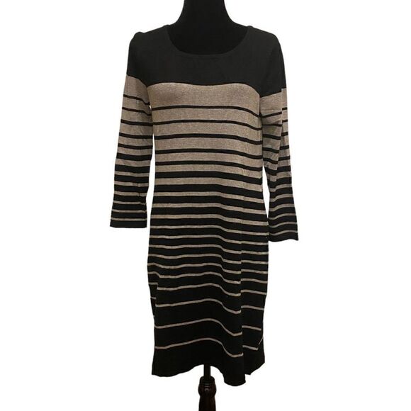 Spense Black‎ and Gray Striped Dress Long Sleeve Dress Size Medium - Picture 1 of 11
